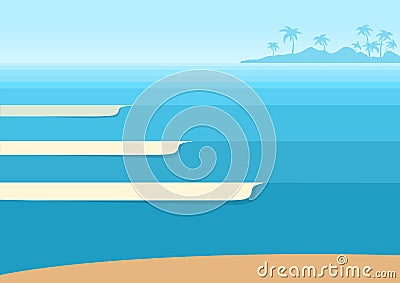 Ocean waves and tropical island.Vector blue background seascape horizon Vector Illustration