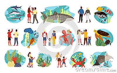 Oceanarium Flat Set Vector Illustration