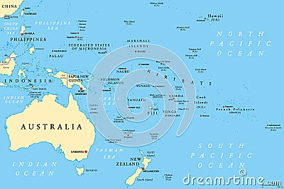 Oceania political map Vector Illustration