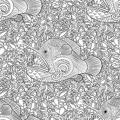 Oceanic animals zentangle seamless pattern. Vector Illustration