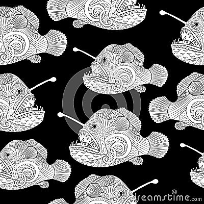 Oceanic animals zentangle seamless pattern. Vector Illustration