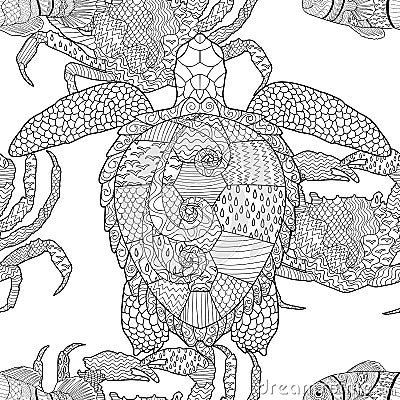Oceanic animals zentangle seamless pattern. Vector Illustration