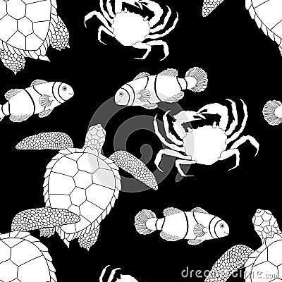 Oceanic animals zentangle seamless pattern. Vector Illustration