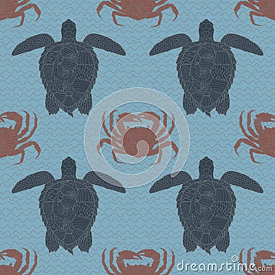 Oceanic animals zentangle seamless pattern. Vector Illustration