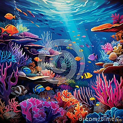 Oceanic Kaleidoscope: A vibrant aquatic collage, showcasing the rich marine life beneath the surface Stock Photo