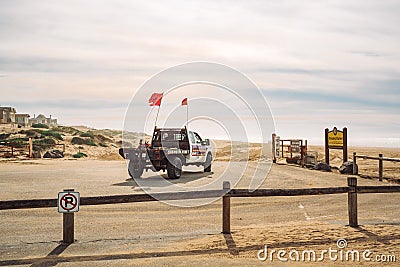 Dune buggy off road tour bus. Oceano Dunes State Vehicular Recreation Area in Oceano, California Editorial Stock Photo