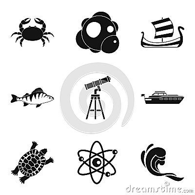 Oceanographic icons set, simple style Vector Illustration