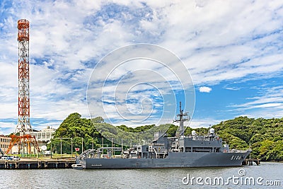 Oceanographic research ship JS Shonan AGS-5106 of the Japanese Maritime Self-Defense Force in the Yokosuka Naval Port. Editorial Stock Photo