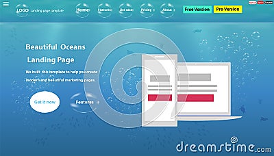 The Oceans life web page is a beautiful responsive Landing Page template. Vector Illustration