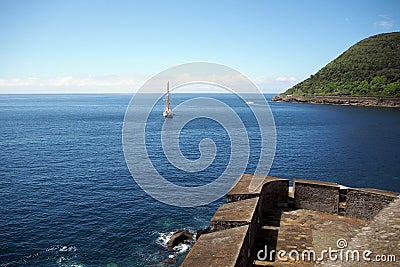 Oceanview from the Fort of Sao Sebastiao, Angra do Heroismo, Terceira, Azores, Portugal - July 26, 2022 Stock Photo