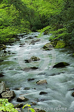 Oconaluftee river cascading over rocks in the Great Smoky Mountains NP Stock Photo