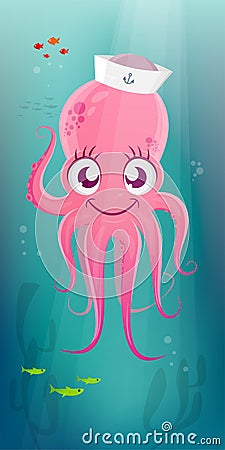 Cartoon illustration of a happy octopus Vector Illustration