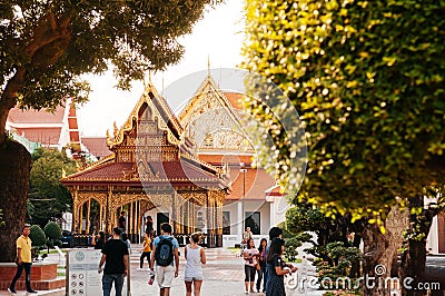 Bangkok National Museum Golden Thai Pavillion of front palace with tourists Editorial Stock Photo