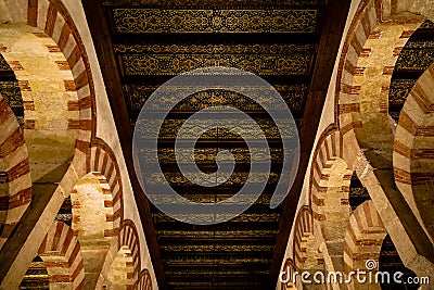 Oct 2018 - Cordoba, Spain - Amazing carved wooden roofs inside of Mezquita Editorial Stock Photo