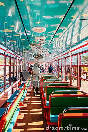 Baekdudaegan Mountain Range Canyon Train, V-Train colourful interior, South Korea Editorial Stock Photo