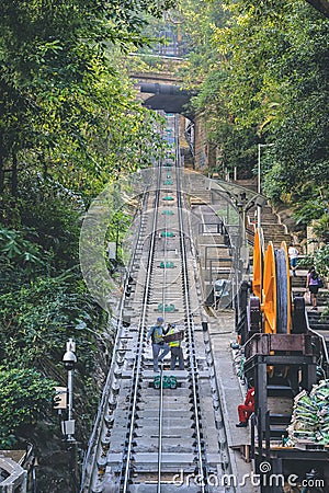 14 Oct 2022 Going to Victoria Peak tram, Hong Kong Editorial Stock Photo