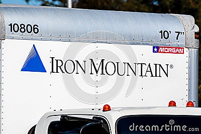 Oct 29, 2019 Santa Clara / CA / USA - Iron Mountain logo on one of their vehicle; Iron Mountain Inc. is an American company that Editorial Stock Photo