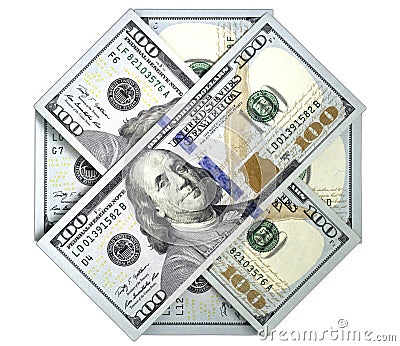 Octagon of hundred us dollar banknotes. On dark background. Stock Photo