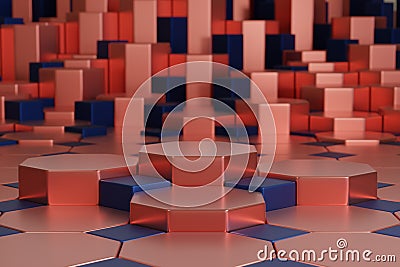 Octagon podium for product display on red background. 3d illustration Cartoon Illustration