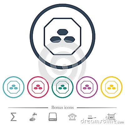 Octagon shaped coal sanction sign outline flat color icons in round outlines Vector Illustration