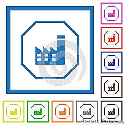 Octagon shaped power plant sanction sign outline flat framed icons Vector Illustration