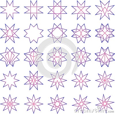 Octagon stars thin outline, soft colors Vector Illustration