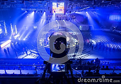 Tv camera in competitions in mixed martial arts. Stock Photo