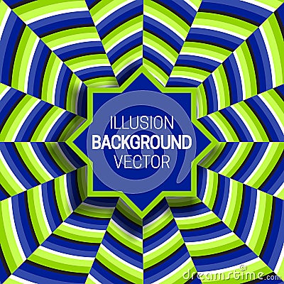 Octagram frame on green blue optical illusion hypnotic background of moving striped pattern Vector Illustration