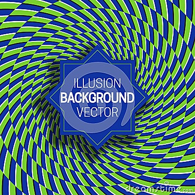 Octagram frame on green blue optical illusion motley spiral background Vector Illustration