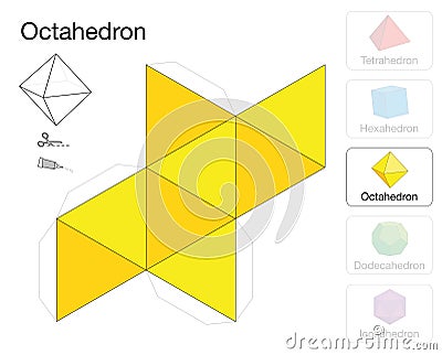 Octahedron Platonic Solid Template Paper Model Vector Illustration