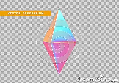 Octahedron volumetric polyhedron isolated with colorful hologram chameleon color gradient. Abstract 3d objects geometric Vector Illustration