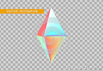 Octahedron volumetric polyhedron isolated with colorful hologram chameleon color gradient. Abstract 3d objects geometric Vector Illustration