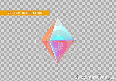 Octahedron volumetric polyhedron isolated with colorful hologram chameleon color gradient. Abstract 3d objects geometric Vector Illustration