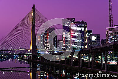 Estaiada Bridge in Sao Paulo City at Night Editorial Stock Photo