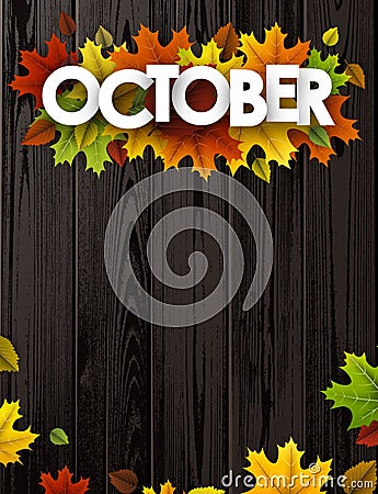 October background with colorful leaves. Vector Illustration