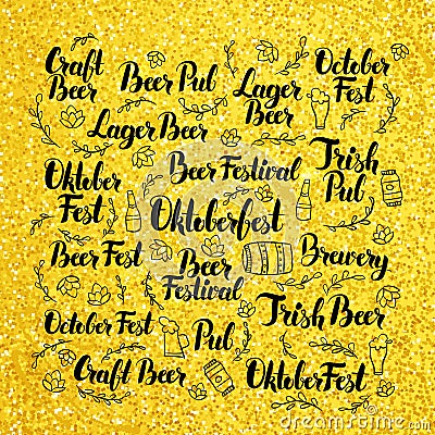 October Beer Fest Gold Lettering Design Vector Illustration