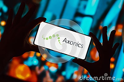 October 31, 2023, Brazil. In this photo illustration, the Axonics Modulation Technologies logo is displayed on a smartphone screen Cartoon Illustration