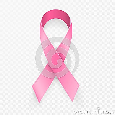 October breast cancer awareness month in. Realistic pink ribbon symbol on transparent background. Medical Design. Vector illustrat Vector Illustration
