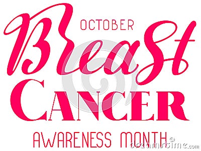 October breast cancer awareness month text banner lettering isolated on white Vector Illustration