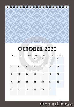 October 2020 calendar with wire band Stock Photo