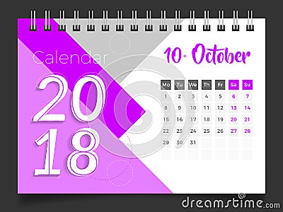 October 2018. Desk Calendar 2018 Vector Illustration