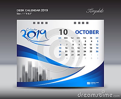 OCTOBER Desk Calendar 2019 Template, Week starts Sunday, Stationery design, flyer design vector Vector Illustration