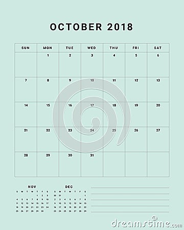 October 2018 desk calendar vector illustration Vector Illustration