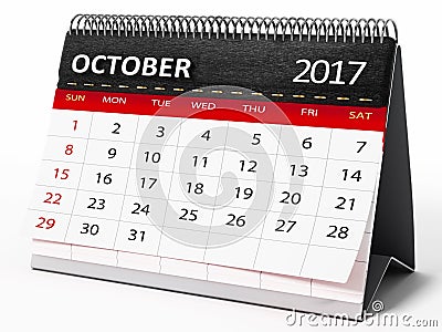 October 2017 desktop calendar. 3D illustration Cartoon Illustration