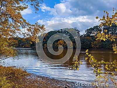 October Fall Colors At The Raritan River In New Jersey Stock Photo