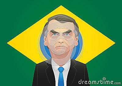 October 17, 2018 - Jair Bolsonaro caricature in front of brazilian flag Vector Illustration