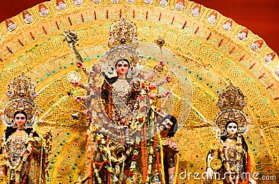 October 2018, Kolkata, India. Idol of Goddess Durga, worshiped in a the hindu ritual of Durga Puja at Kolkata, India Editorial Stock Photo