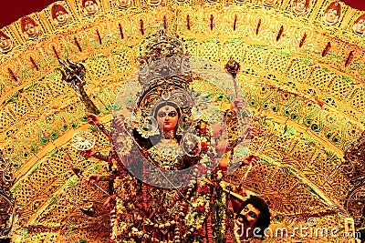 October 2018, Kolkata, India. Idol of Goddess Durga, worshiped in a the hindu ritual of Durga Puja at Kolkata, India Editorial Stock Photo