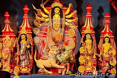 October 2018,Kolkata,West Bengal, India.Godess Durga idol in a Pandal.Durga Puja is the most important worldwide hindu festival fo Editorial Stock Photo