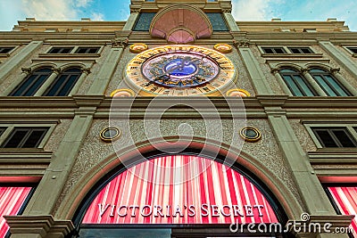 October 31, 2019: MACAU, CHINA - Victoria Secret Store under European Clock at the Venetian Hotel and Casino, Largest Editorial Stock Photo